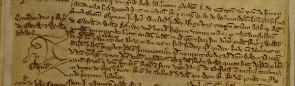 Caricatured head in context, E 159/31, m. 5d.